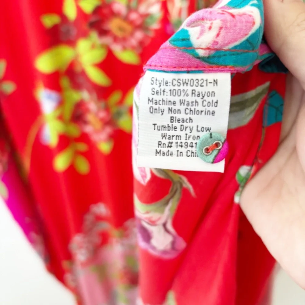 Johnny Was Nanya V-Neck Oversized Floral Print Maxi Kaftan in Red Blush Sz L/XL - Picture 9 of 12